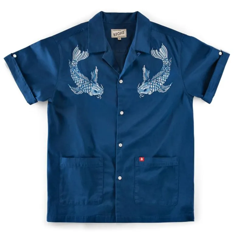Club Shirt Koi Carp Embroidered Blue