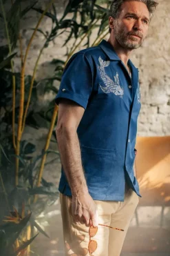 Club Shirt Koi Carp Embroidered Blue