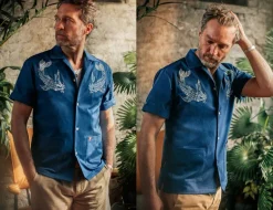 Club Shirt Koi Carp Embroidered Blue