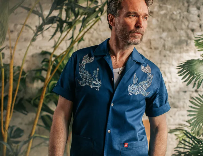 Club Shirt Koi Carp Embroidered Blue