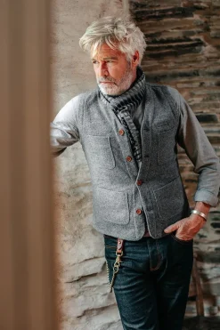 &Sons Drifter Wool Waistcoat Grey