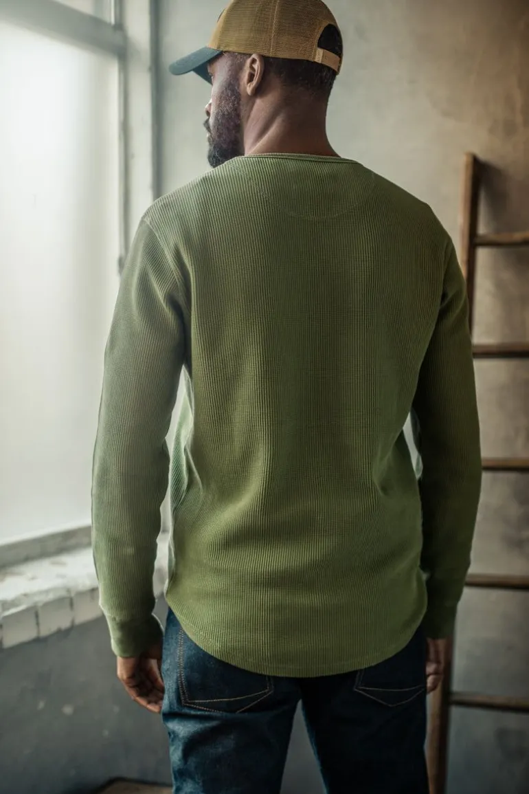 &Sons Glen Pocket Waffle Crew Surplus Green