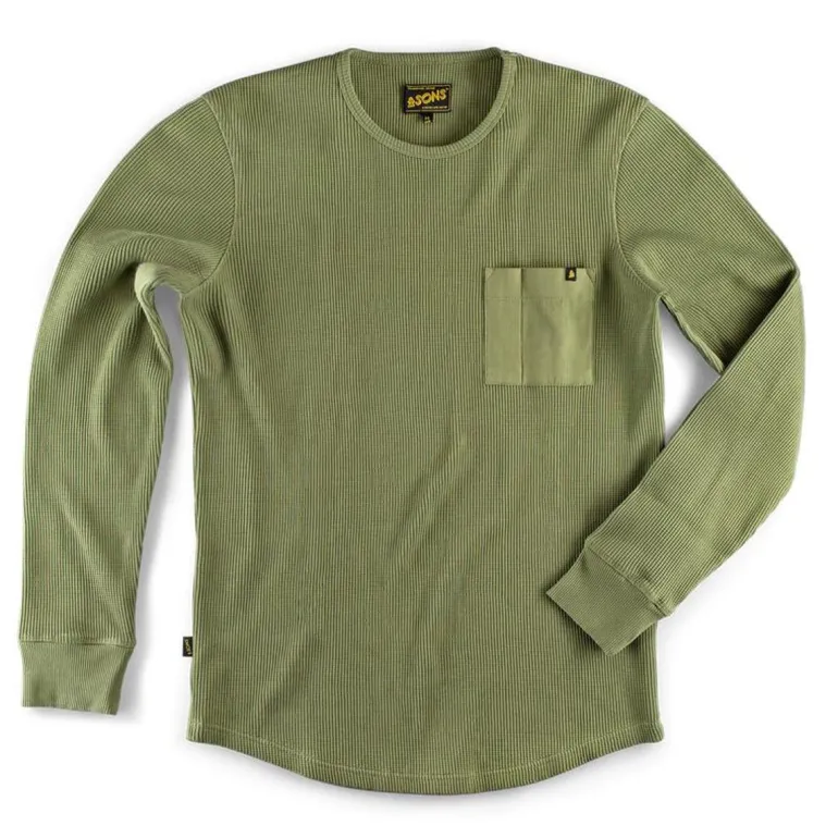&Sons Glen Pocket Waffle Crew Surplus Green