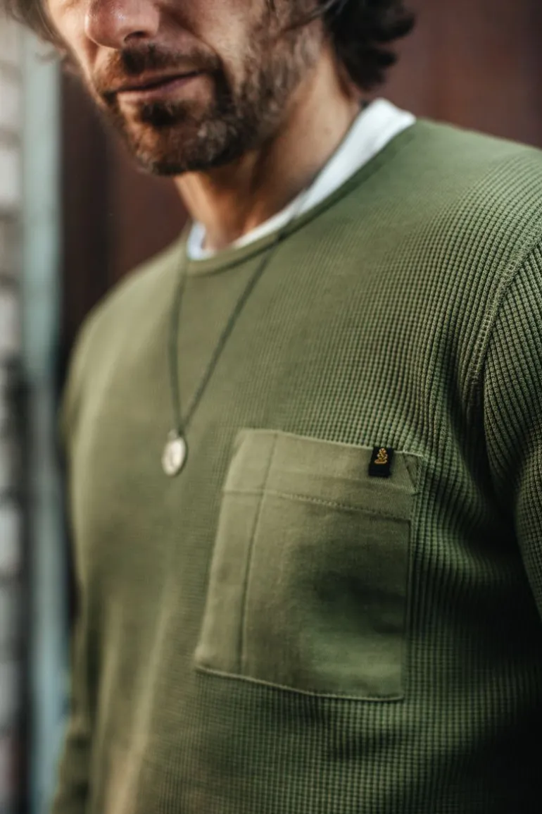 &Sons Glen Pocket Waffle Crew Surplus Green