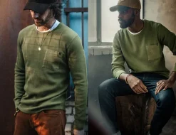 &Sons Glen Pocket Waffle Crew Surplus Green