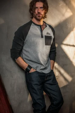 &Sons Infield Raglan Henley Shirt Grey/Charcoal