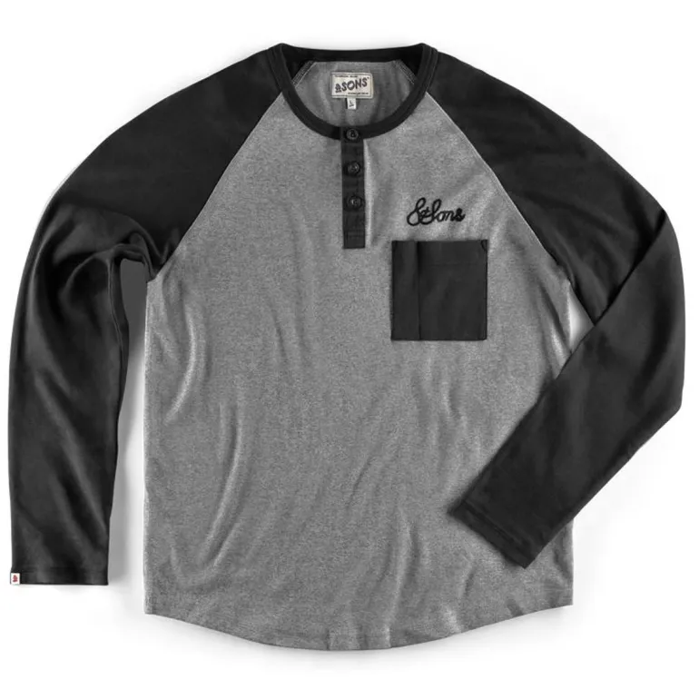 &Sons Infield Raglan Henley Shirt Grey/Charcoal