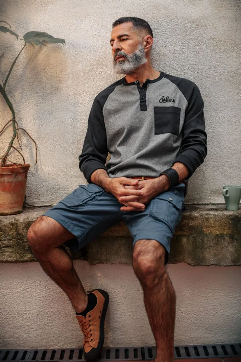 &Sons Infield Raglan Henley Shirt Grey/Charcoal