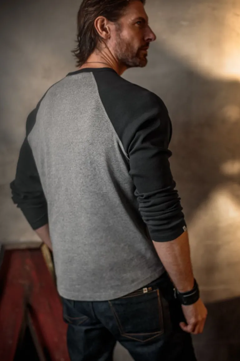 &Sons Infield Raglan Henley Shirt Grey/Charcoal