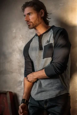 &Sons Infield Raglan Henley Shirt Grey/Charcoal