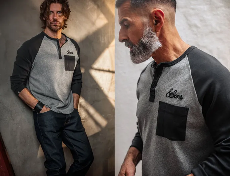 &Sons Infield Raglan Henley Shirt Grey/Charcoal