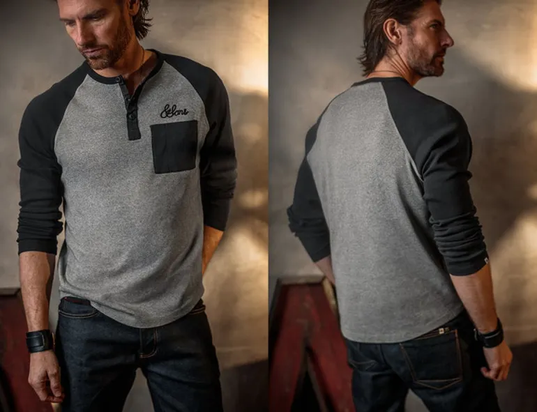 &Sons Infield Raglan Henley Shirt Grey/Charcoal