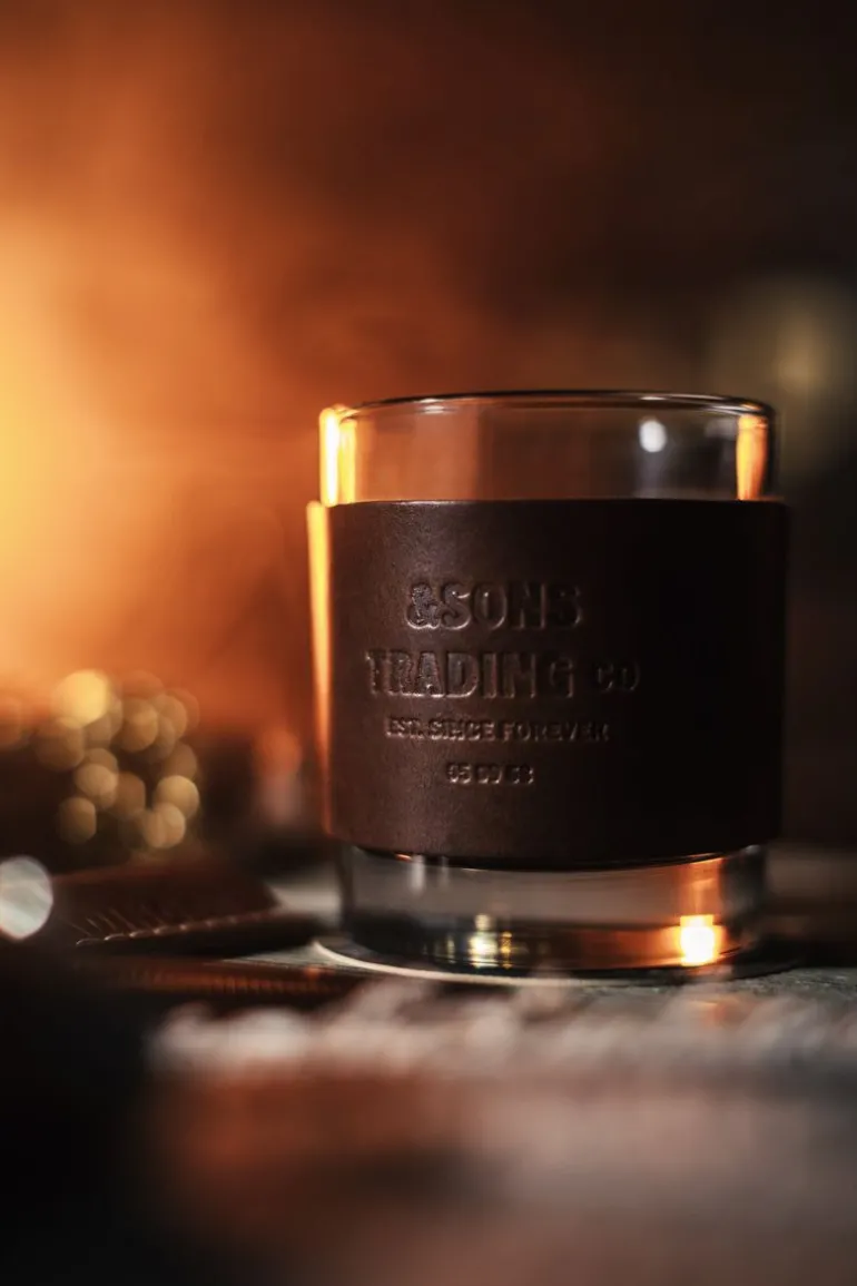&Sons Leather Whiskey Glass Band Brown