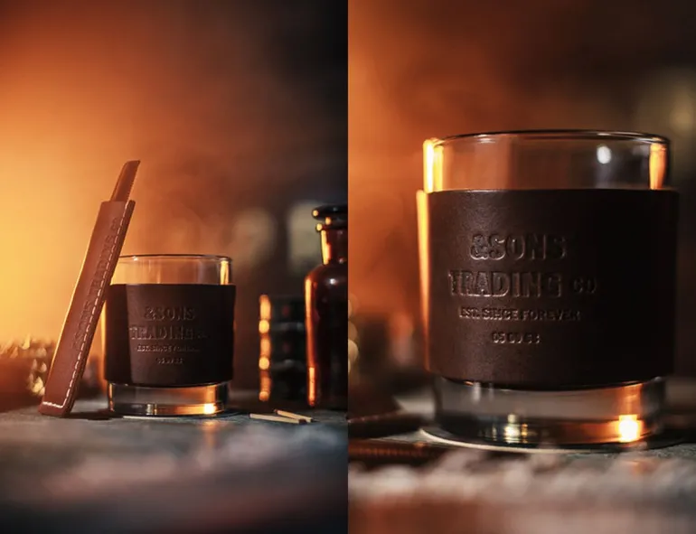 &Sons Leather Whiskey Glass Band Brown
