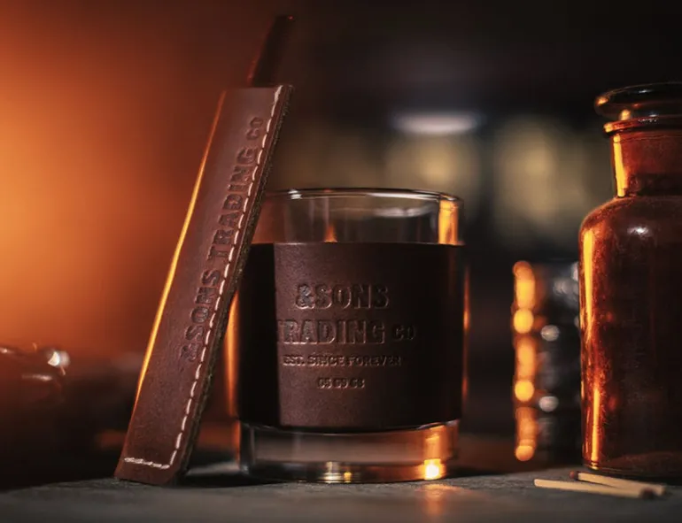 &Sons Leather Whiskey Glass Band Brown
