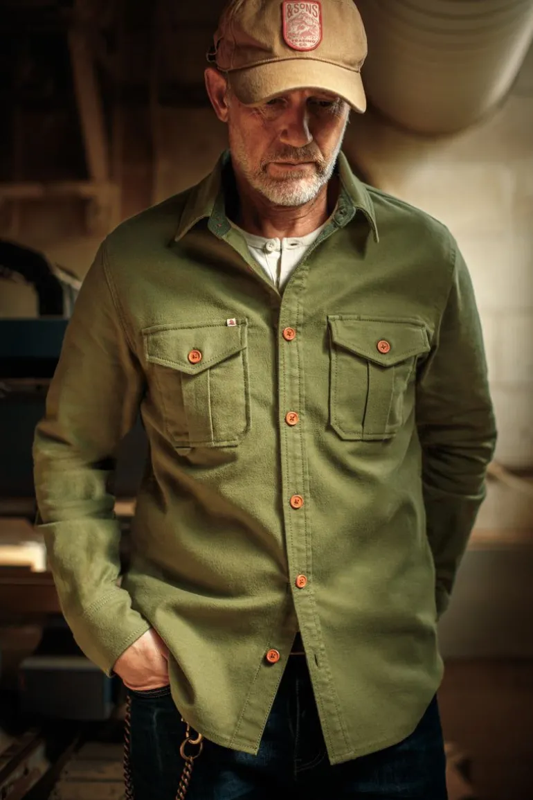 &Sons Lichen Moleskin Shirt Army Green