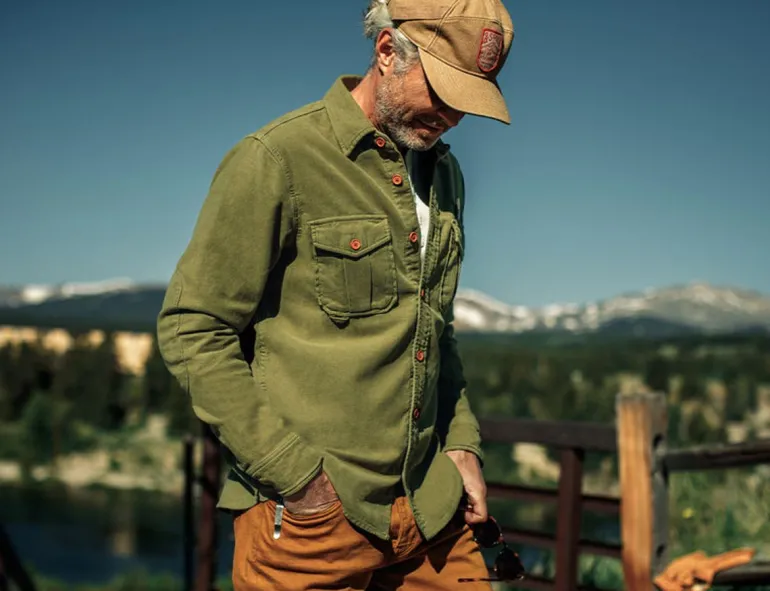 &Sons Lichen Moleskin Shirt Army Green