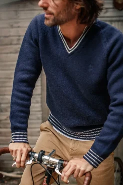 &Sons Old School V-Neck Jumper Navy