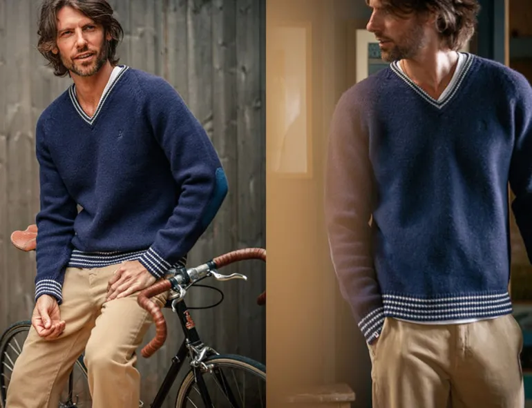 &Sons Old School V-Neck Jumper Navy