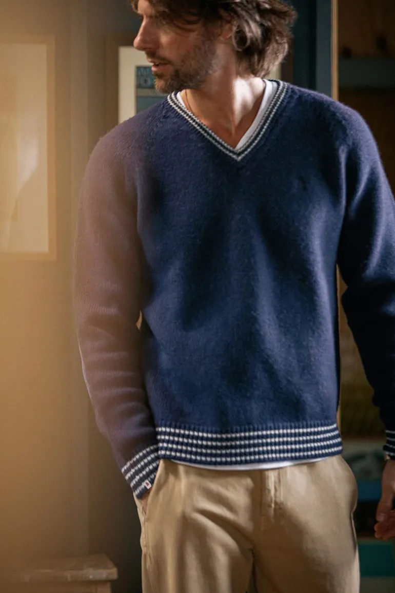 &Sons Old School V-Neck Jumper Navy