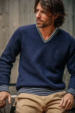 &Sons Old School V-Neck Jumper Navy