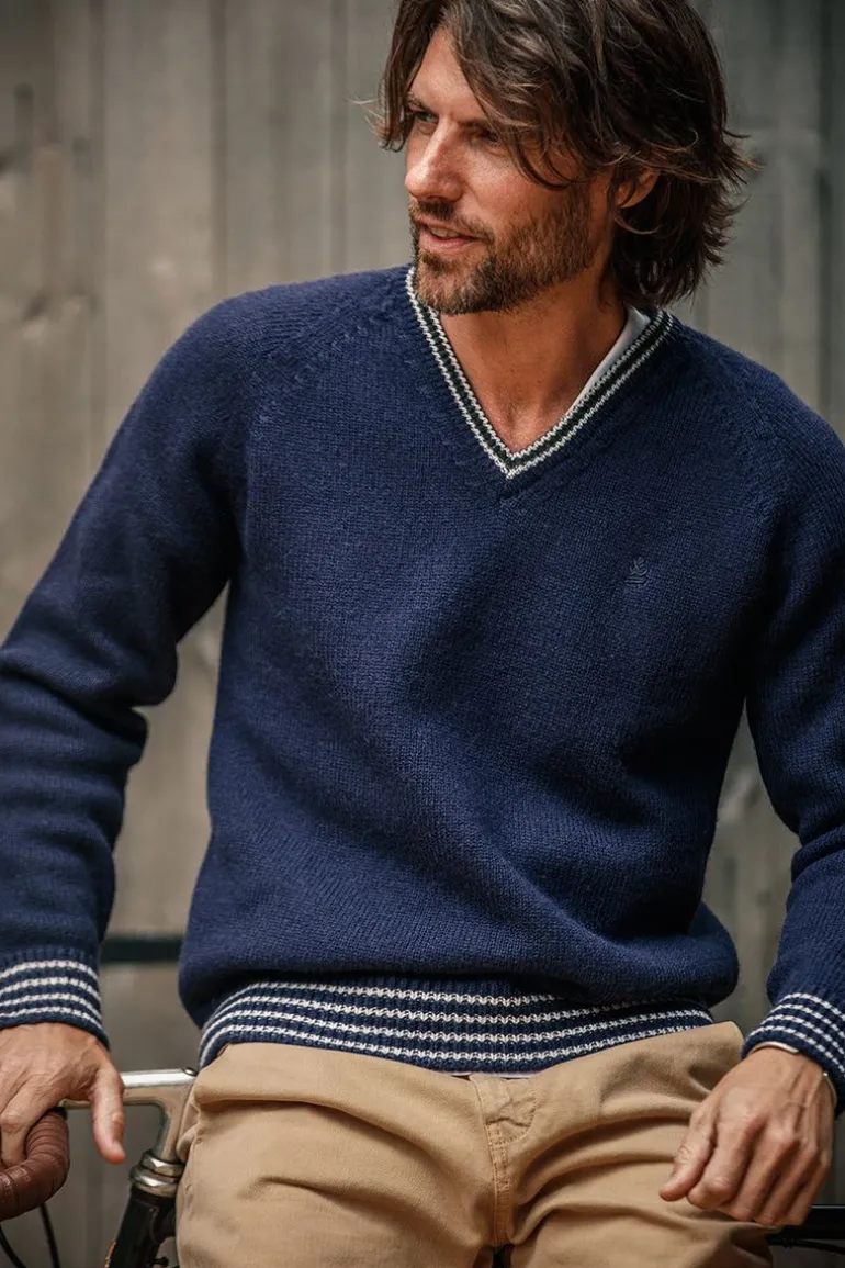 &Sons Old School V-Neck Jumper Navy