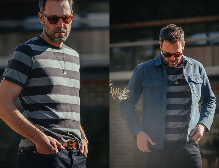 &Sons Papillon T-Shirt Grey Stripe