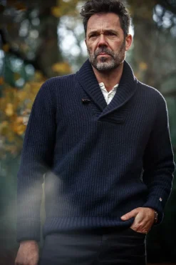 &Sons Port Shawl Collar Jumper Navy