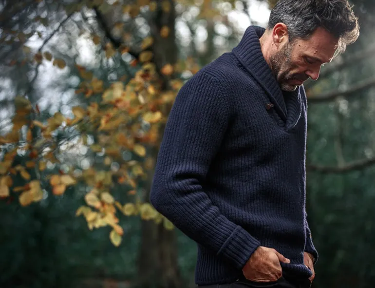 &Sons Port Shawl Collar Jumper Navy
