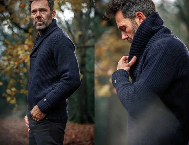 &Sons Port Shawl Collar Jumper Navy