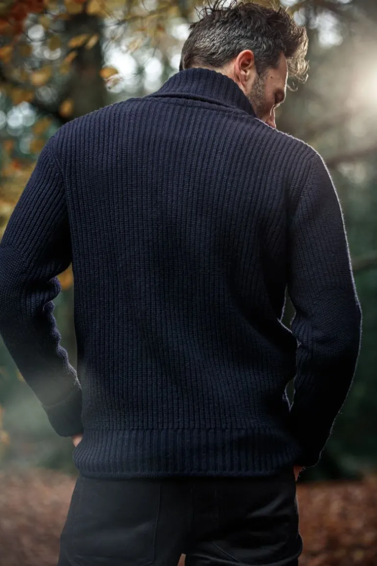 &Sons Port Shawl Collar Jumper Navy