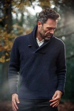 &Sons Port Shawl Collar Jumper Navy
