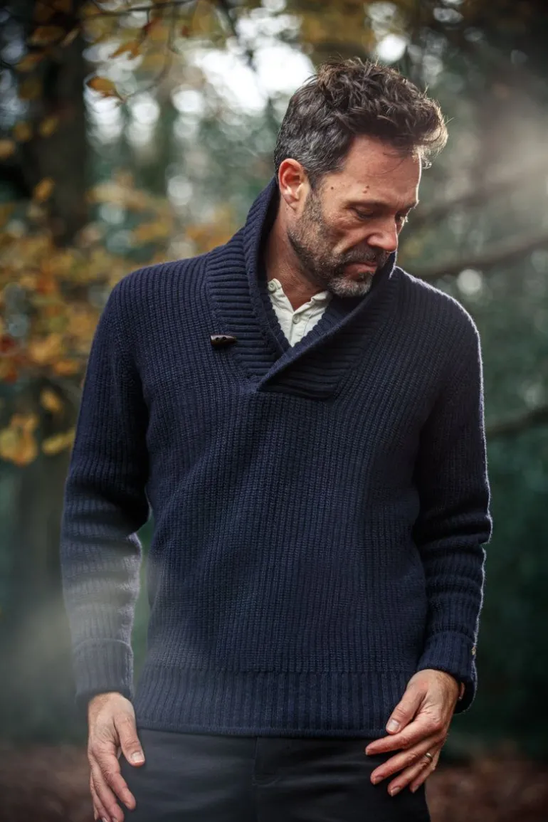 &Sons Port Shawl Collar Jumper Navy