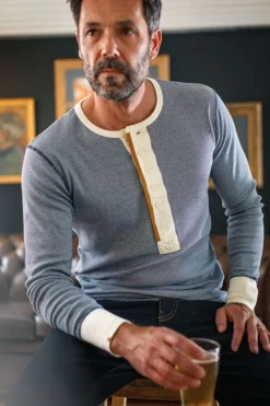 &Sons Wilder Henley Ticking Blue