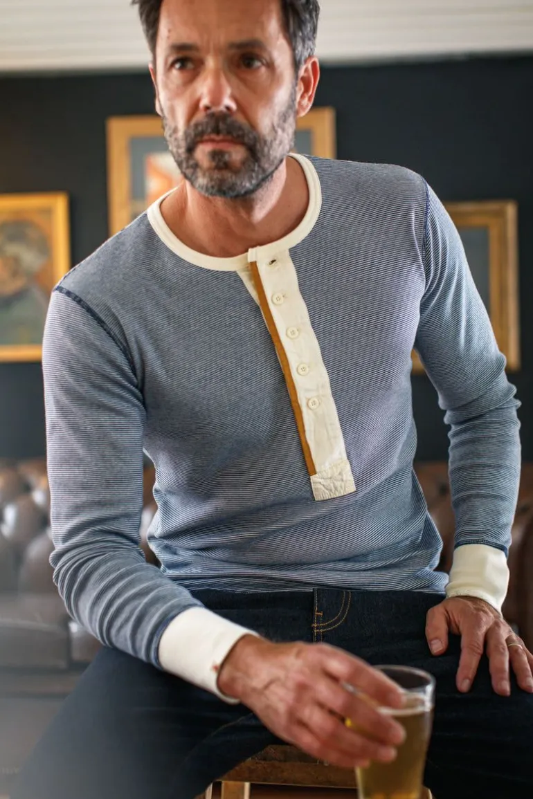 &Sons Wilder Henley Ticking Blue