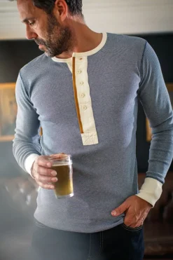 &Sons Wilder Henley Ticking Blue
