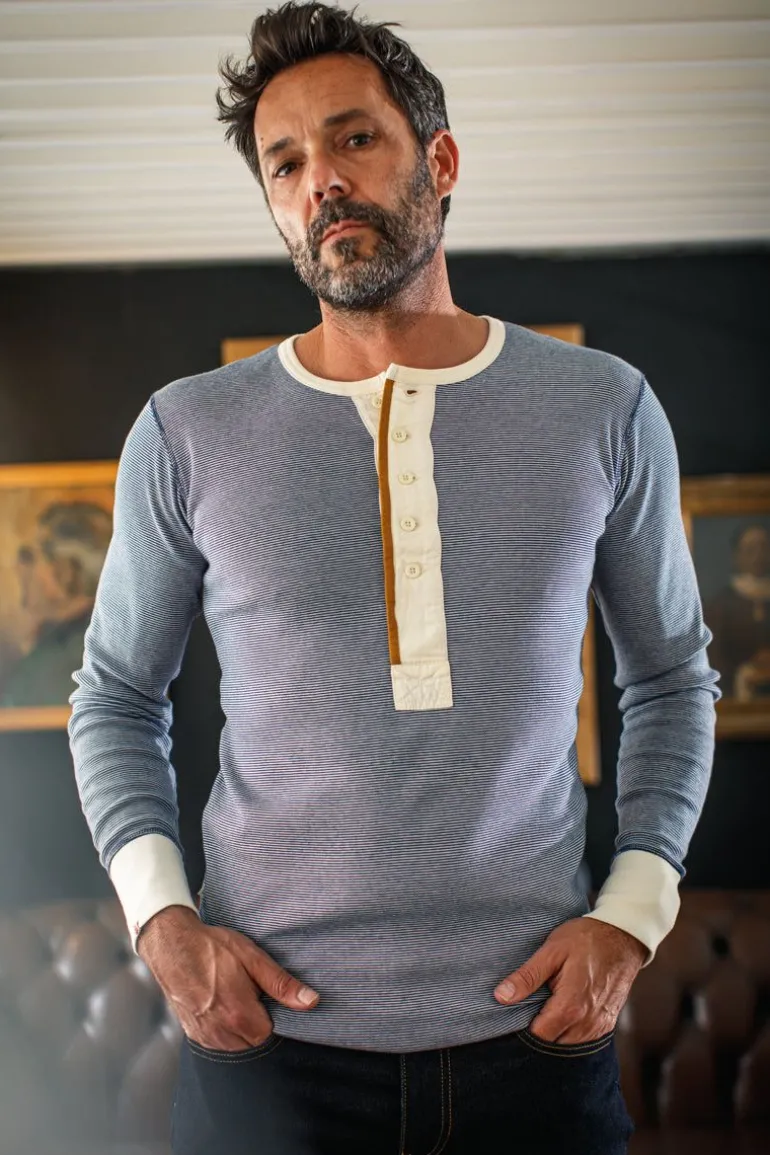 &Sons Wilder Henley Ticking Blue