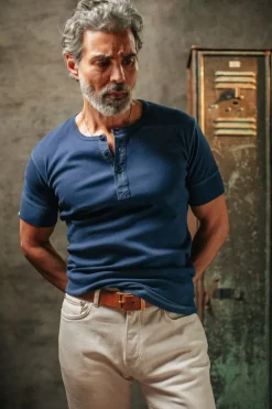 The New Elder Henley Short Sleeve Shirt Indigo